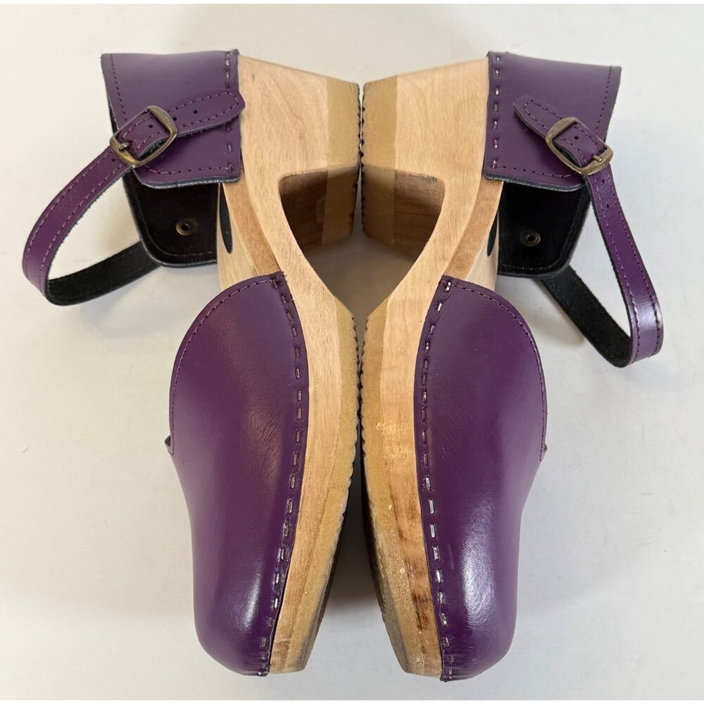 Sven Closed Heel Clogs Mary Janes Smooth Leather Purple - Picture 3 of 11
